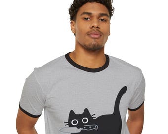 Funny Cat Ringer T-shirt, Quirky Edgy Pet Design - Etsy