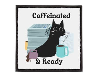 Caffeinated Cat Iron-On Patch: Coffee Lover DIY Decor