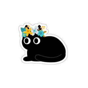 Floral Black Cat Die-Cut Stickers, Cute Cat Decor, Laptop Stickers, Animal Lovers Gift, Pet Theme Stickers, Whimsical Art