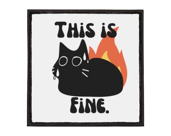 This Is Fine Cat Iron-On Patch – Funny Embroidered DIY Applique