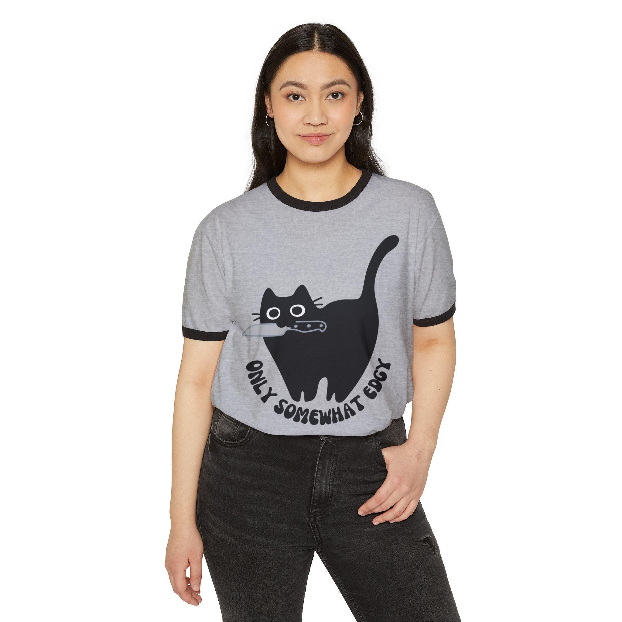 Funny Cat Ringer T-shirt, Quirky Edgy Pet Design - Etsy