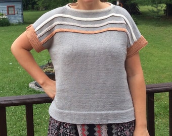 Tuck-Tile Tee Knitting Pattern: DK Weight Summer Top (PDF Pattern) Beginner Friendly