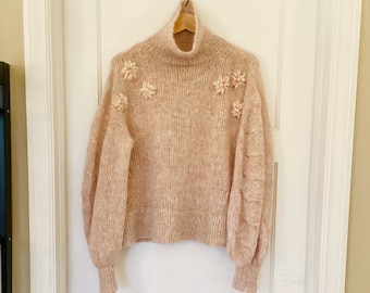 Dogwood Flower Pullover Knitting Pattern: Lace Sleeves, Top-Down (PDF Instant Download) beginner friendly