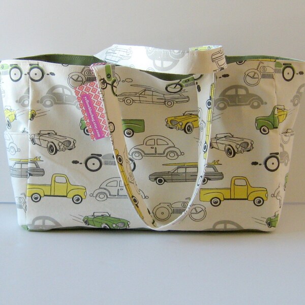 MADE TO ORDER Retro Rides Diaper Bag, with Waterproof lining, available in two colors