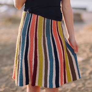 Mariza Skirt Knitting Pattern: Striped Scrappy Project (Instant Download) sideways construction
