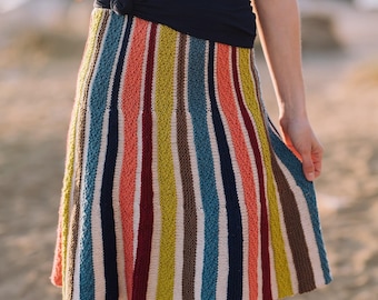 Mariza Skirt Knitting Pattern: Striped Scrappy Project (Instant Download) sideways construction
