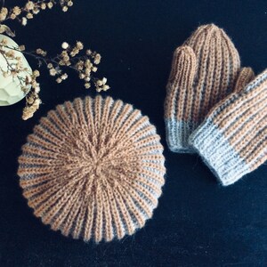 Nimbu Hat and Mittens Knitting Pattern: Fisherman&#39;s Rib Beret (PDF Instant Download) beginner friendly