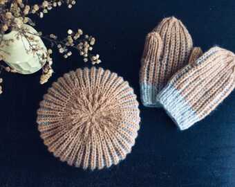 Nimbu Hat and Mittens Knitting Pattern: Fisherman's Rib Beret (PDF Instant Download) beginner friendly