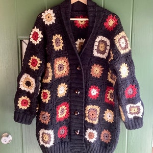 Granny Square Crochet Coatigan Pattern: Worsted Yarn (PDF Instant Download) Patchwork Crochet knitted ribbing