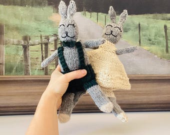 Some Bunny Loves You Knitting Pattern: Aran Yarn Boy/Girl Bunnies (PDF Download) Toys