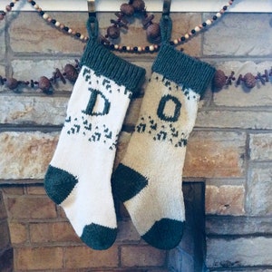 Monogrammed Christmas Stockings, Knitting Pattern, Instant Download, Aran weight, Simple Colorwork, Duplicate Stitch embroidery, charted.