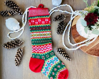 Fair Isle Christmas Stocking Knitting Pattern (PDF Download) Colorful Merry & Bright Traditional