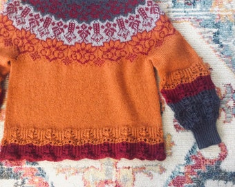 Fair Isle Yoke Pullover Knitting Pattern: Seamless Lace, DK Weight (Instant Download) Colorwork & Lace