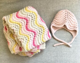 Old Shale Lace Baby Set Knitting Pattern: Blanket & Bonnet (PDF Pattern) Beginner Friedly