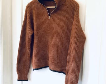 Brindle Pullover Knitting Pattern: Broken Rib Quarter Zip (PDF Download) Unisex Bottom-up construction