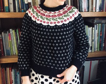 Rosemaaling Pullover Knitting Pattern, Instant Download PDF, circular yoke, top-down, seamless, fingering weight yarn