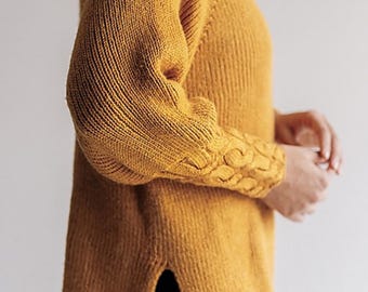 Cortado Pullover Knitting Pattern: Ribbed Cabled Yoke (PDF Download) Ribbed Raglan Cables