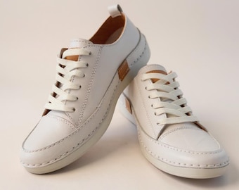 Handmade Leather Wedding Sneakers: White Lace-Up Bridal Shoes