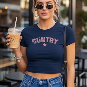 Country Graphic Crop Top, Western Cowgirl T-Shirt, Rodeo Concert Outfit, Vintage Distressed Country Baby Tee, Southern Style Cropped Shirt