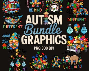 Autism PNG Bundle Files | Autism Awareness Sublimation Quotes | Autism Mom PNG | Puzzle Ribbon | Au-Some PNG Digital Download