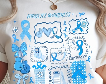 Diabetes Awareness PNG, Blue Ribbon Png, Fight Diabetes, Diabetes Warrior Support, Doodle Diabetes Awareness Design, Type 1 Diabetes Png