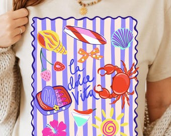 La Dolce Vita Summer Clipart, Fisherman Sardines Aesthetic, Amalfi Coast Vibes PNG, Coastal Summer Sublimation Design, Italian Riviera PNG