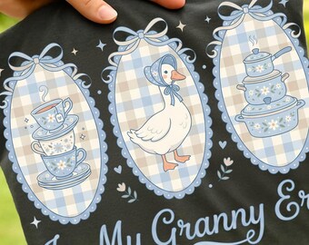 Coquette In My Granny Era Digital PNG Shirt Design, Vintage Goose Kitchen Shelf Art, Grandma Core Graphic, Sublimation PNG Instant Download