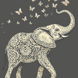 Boho Elephant Printable for Scrapbooking Bohemian Elephant Clipart, 28 Colorful Elephant PNGs, Floral Elephant Art for DIY Crafts, Digital