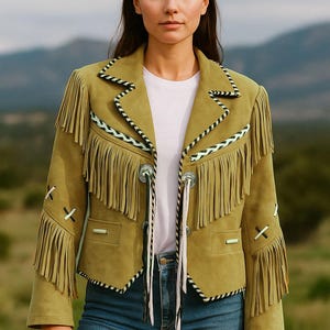 ジャケット・アウター 70s PIONEER WEAR western fringe jacket Vintage Pioneer Wear 1970's White Suede Western Fringe