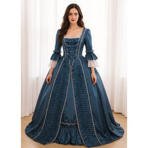 18th Century Blue Rococo Dress for Women, Historical Gown with Lace Trim, Georgian Ball Costume for Cosplay or Reenactment