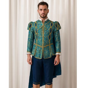 Rococo Prince Costume: Blue Brocade Georgian Nobleman Cosplay