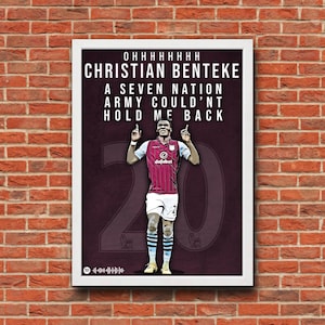 Aston Villa - Christian Benteke “Seven Nation Army” A4 Poster –Aston Villa Wall Art | Retro Football Print | Villans Gift | Soccer Fan Decor