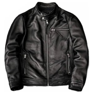 Blouson en cuir noir fait main pour homme, Blouson en cuir noir sur mesure, Blouson en cuir véritable pour homme, Blouson en cuir véritable, Blouson en cuir pour homme