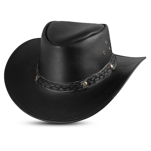 Western Style Genuine Leather Cowboy hat for Men and Women Shapeable - Wide Brim Leather HAT