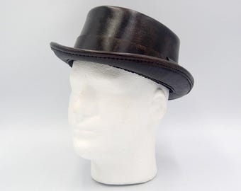 Leather Pork Pie Hat, Hand Rubbed Brown - Etsy