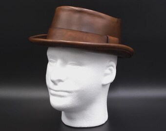 pork pie hat original Burn processing ① Leather Pork Pie Hat, Hand Rubbed Brown - Etsy