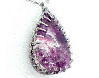 Sterling silver Pink Lodolite Ghost Quartz Crystal Necklace Handmade gothic .925