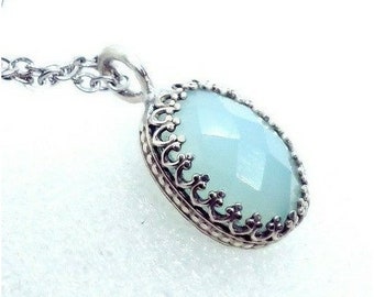Sterling silver Chalcedony Crystal Necklace Handmade gothic .925