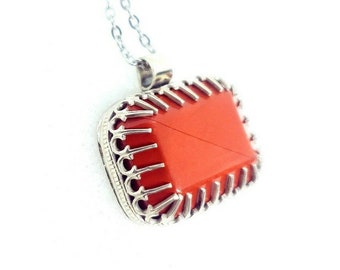 Red Jasper Crystal Necklace Handmade gothic .925