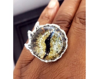 Golden Dragon Eye Statement Ring Handmade