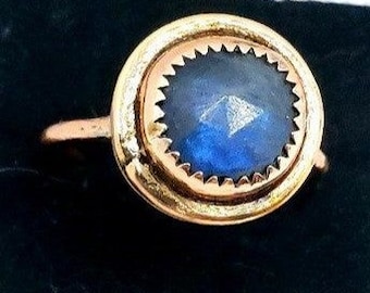 Blue Labradorite copper crystal ring size 9.5