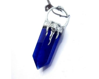 Gothic blue smelt quartz crystal necklace handmade cosplay mens jewelry
