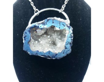 Titanium Quartz Geode Crystal Necklace Handmade Statement Piece