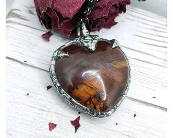 Red tigers eye heart crystal necklace handmade