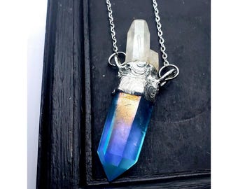 Huge aqua aura & angel aura quartz crystal statement necklace fantasy fairyloot