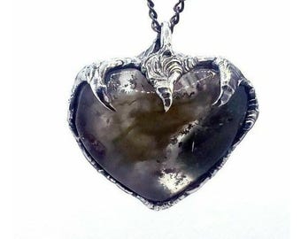 Lodolite crystal heart Necklace handmade gothic fantasy style metalwork