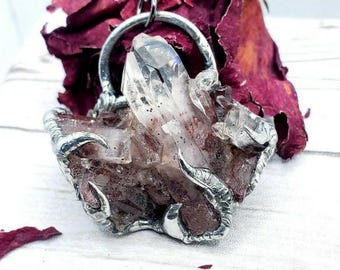 Lodolite quartz geode crystal necklace