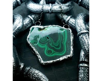 Malachite slab Crystal Necklace Handmade