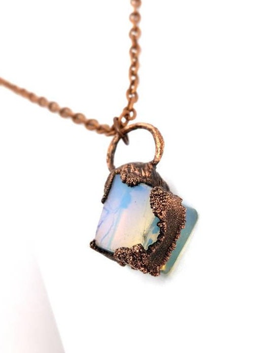 Opalite cube Crystal in copper plate women's jewelry | Etsy