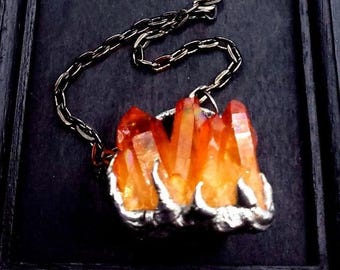 Campfire - orange aura quartz crystal necklace handmade gothic fantasy Halloween